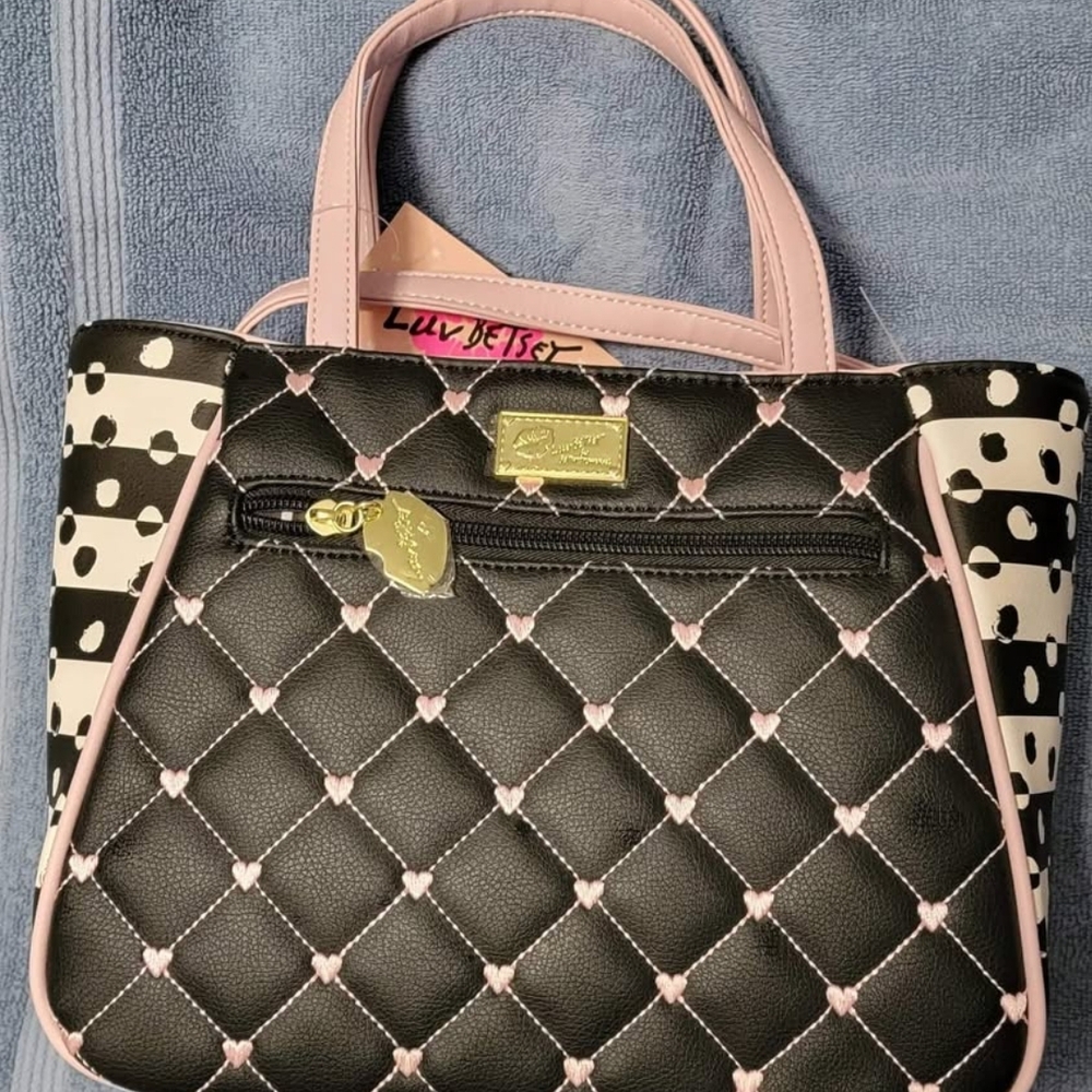 Luv By Betsey Johnson Black and Pink Quilted Satchel